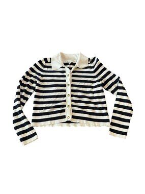 Nautical Free Assembly Navy Blue White Cardigan M Sailing Sweater Beach Striped‎